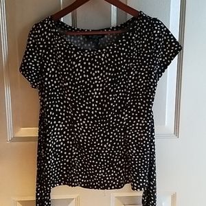 Front or back tie, black and white polka dot top